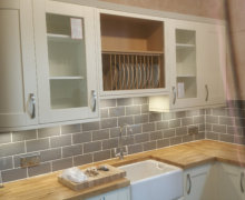 shaker kitchen with solid oak worktops, belfast sink