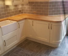 shaker kitchen with solid oak worktops and belfast sink