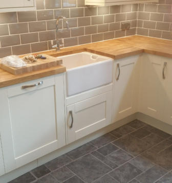 Shaker kitchen with solid oak worktops and belfast sink