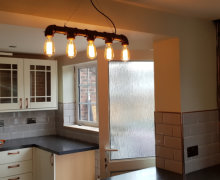 howdens kitchen stockport with steampunk light