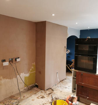 kitchen walls being plastered in Stockport