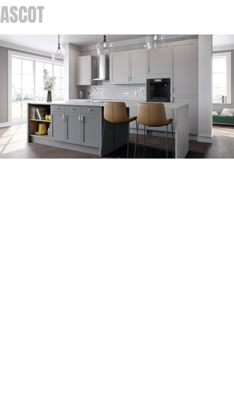 ASCOT MATERIAL:				MDF DOOR THICKNESS:		18mm FINISH:				Matt DOOR DESIGN:			Shaker  Also available in our 28 paint to order colours or why not use our colour match service.  Standard sizes and bespoke sizes available to order.