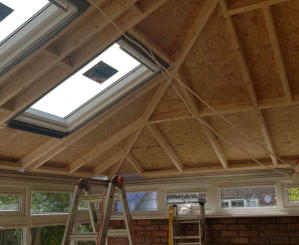 Conservatory roof being built in Bramhall