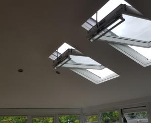 inside view of new conservatory roof in Bramhall with electric velux windows