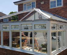 Conservatory roof being removed in Bramhall