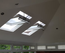 inside view of new conservatory roof in Bramhall with electric velux windows