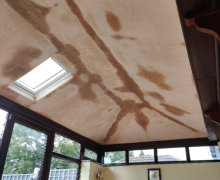 inside newly plastered ceiling of solid conservatory roof