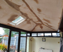 inside newly plastered ceiling of solid conservatory roof